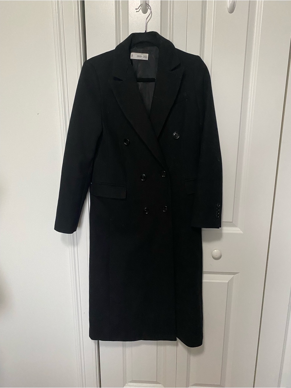 Mango Black Double-Breasted Wool Blend Trench Coat - Picture 2 of 9